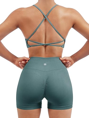 SUUKSESS Conjuntos de Entrenamiento Sin Costuras para Mujer, Sujetador Deportivo con Tirantes, Shorts de Cintura Alta y con Realce de Glúteos