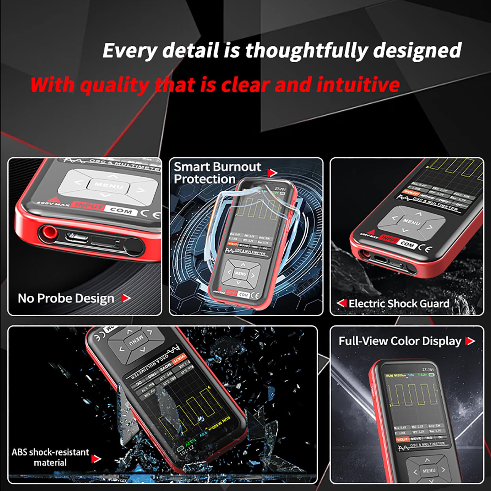 Marhynchus ZT 701 Multimeter, Oszilloskop 2in1 mit 5 MHz Bandbreite, 48 MS/s Echtzeit-Abtastung, 3,2-Zoll-IPS-Bildschirm, USB-Anschluss, für Labortests Zur Reparatur von Haushaltsgeräten (ZT-701)