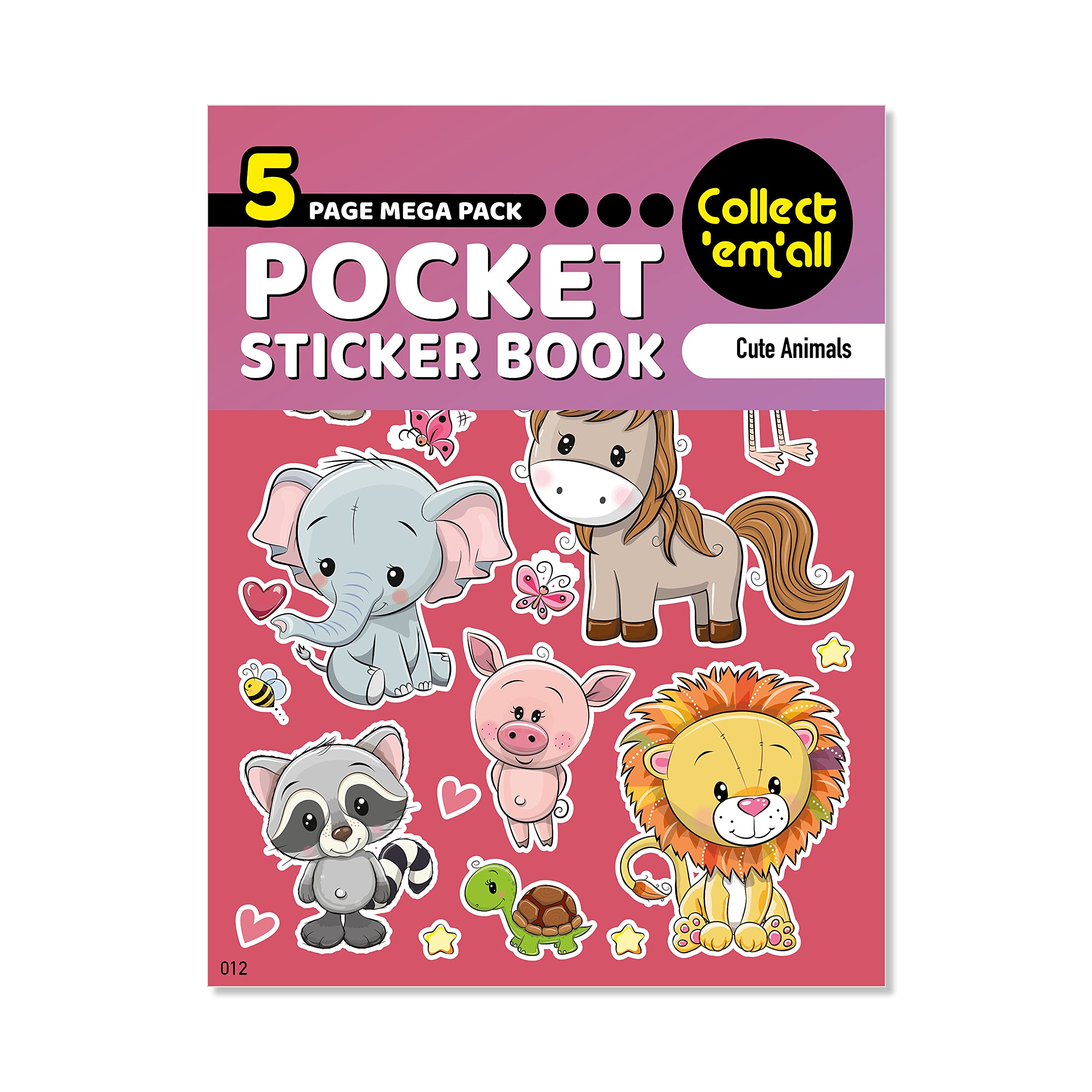 Pocket Sticker Book (5 Pages) - 64 MEGA Packs to Collect Coloured Stickers for Kids - Cute Animals