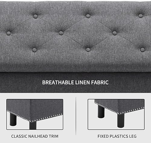 Miniatura 4 de Furnimart Banco otomano de almacenamiento de 42.5 pulgadas, banco de almacenamiento tapizado para dormitorio, entrada, sala de estar, lino copetudo