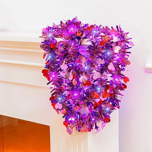 Miniatura 7 de Guirnalda de oropel para el día de San Valentín de 16.4 pies con luces, guirnalda de oropel metálica para colgar, guirnalda de oropel brillante con