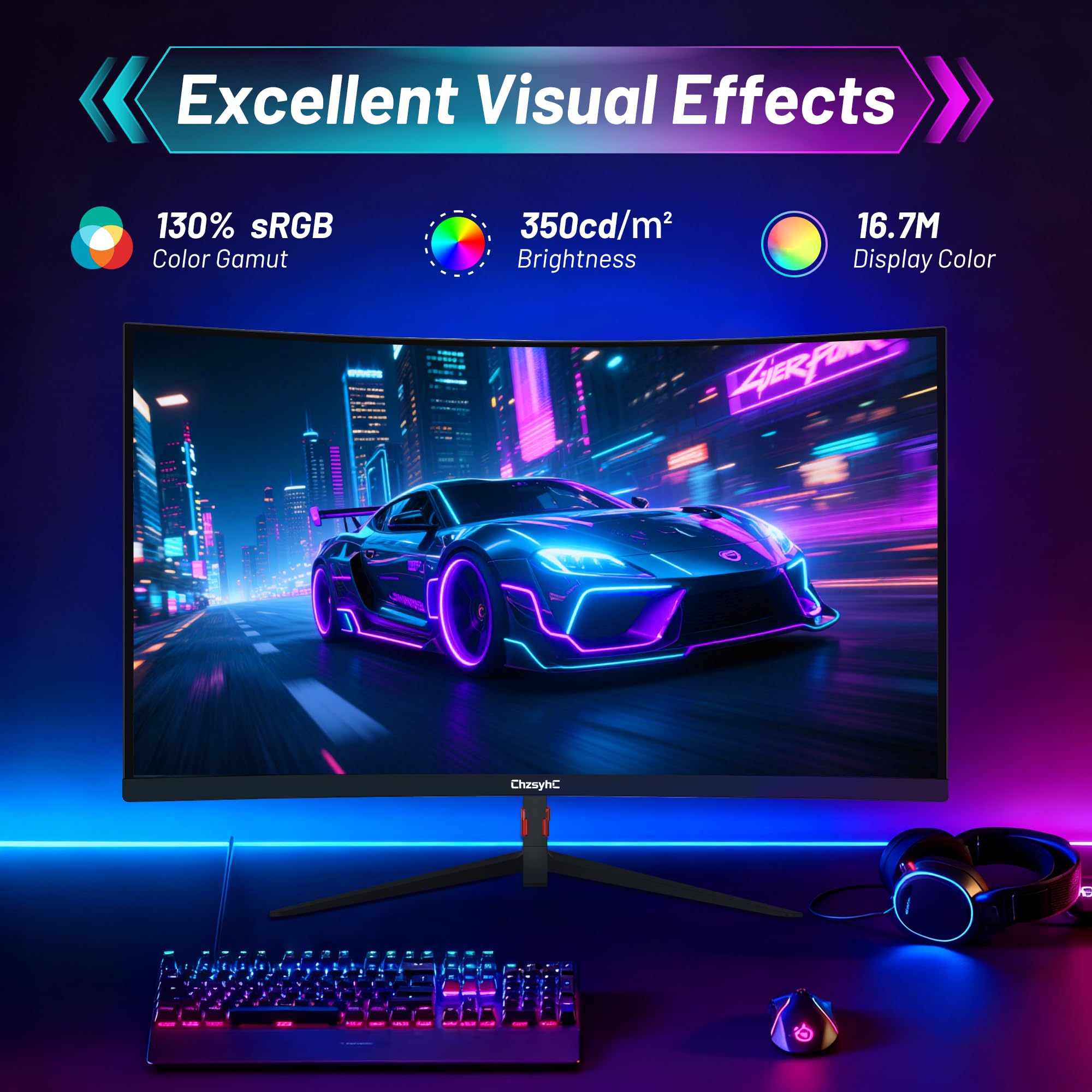 Monitor da gaming curvo da 27 pollici, 180 Hz, 1800R, MPRT, FHD (1920 × 1080P), Freesync, HDMI2.0, DP1.4, supporto VESA (cavo HDMI e HDMI incluso)