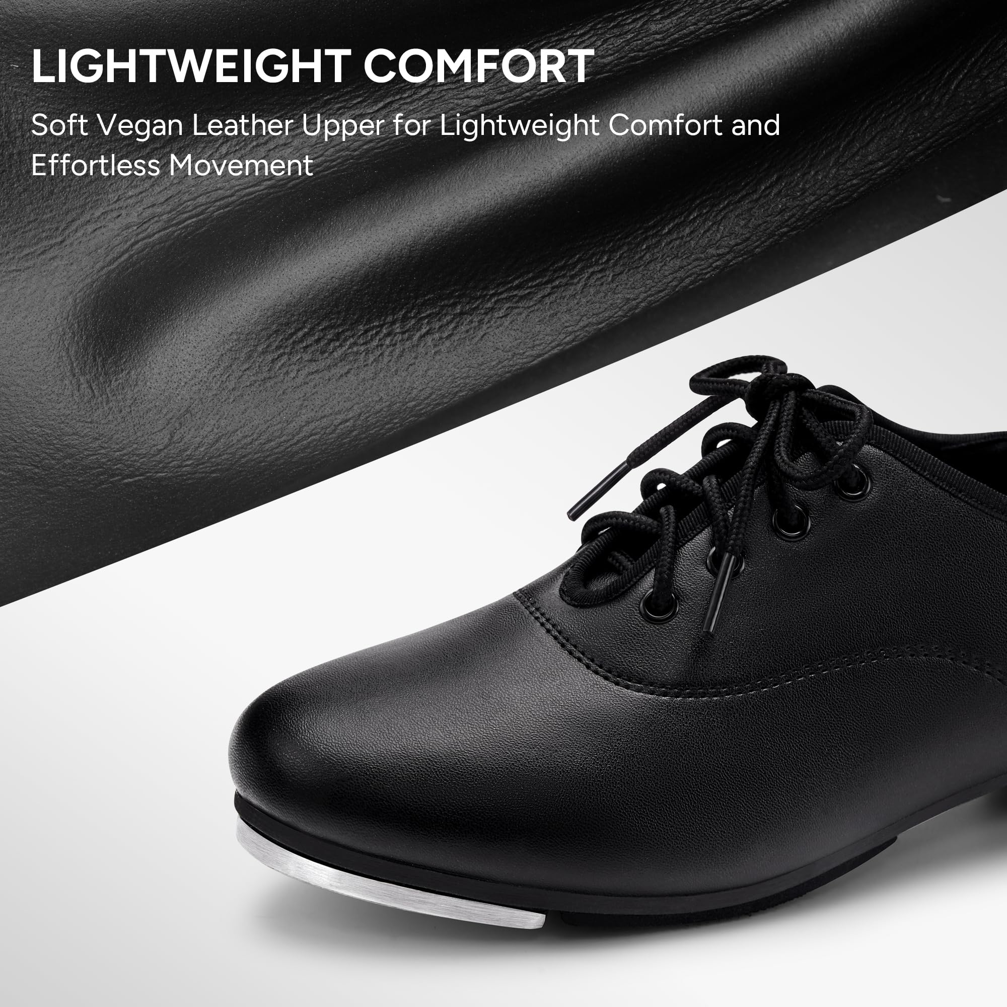 Stelle PU Leather Lace Up Tap scarpa per le donne scarpe da ballo per le donne, nero, 6.5 Women/5.5 Men