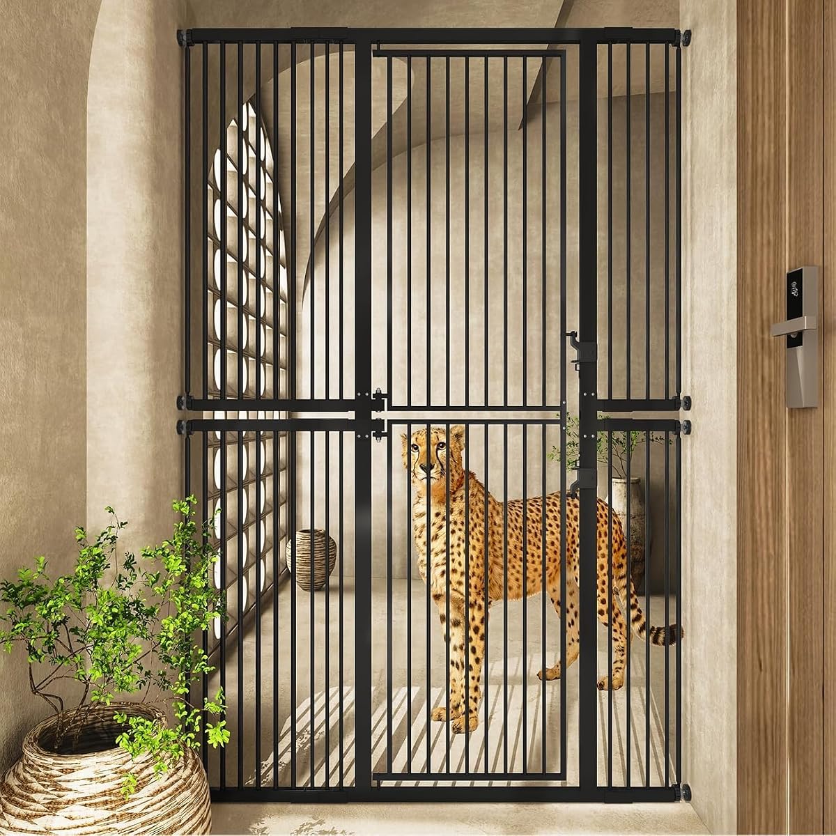 74.8" Extra Tall Pet Gate for Cats，29.5"-51.6" Extra Wide Cat Gate,Pressure Mounted Easy Walk Through Pet Gate with Door for Stairs, Doorways, Kitchen(Black)