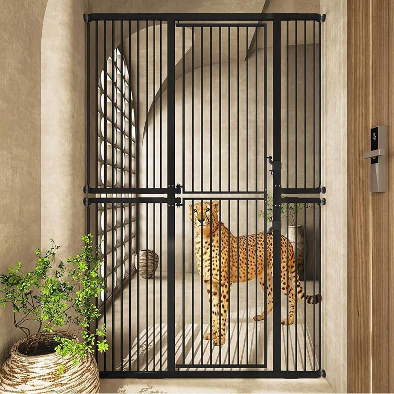 74.8" Extra Tall Pet Gate for Cats，29.5"-51.6" Extra Wide Cat Gate,Pressure Mounted Easy Walk Through Pet Gate with Door for Stairs, Doorways, Kitchen(Black)