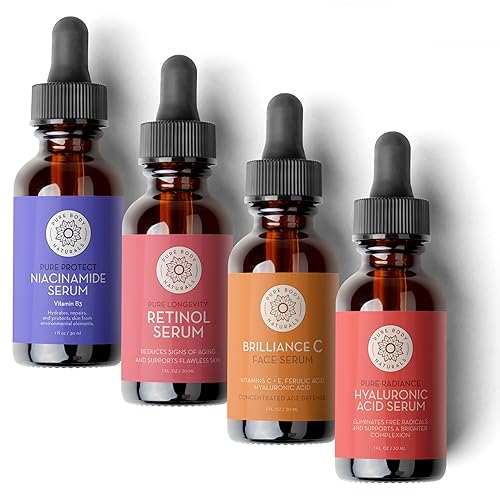 Pure Body Naturals Juego de suero facial suero de ácido hialurónico suero de retinol suero de vitamina C y suero de vitamina B3 niacinamida un juego