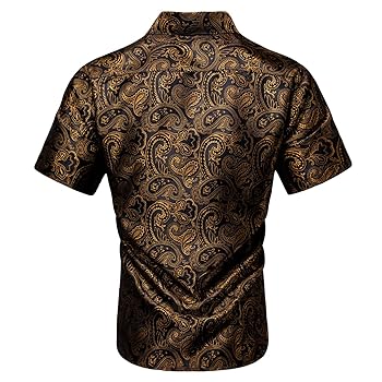 Amazon.com: Men's Silk Shirt Paisley Floral Jacquard Short