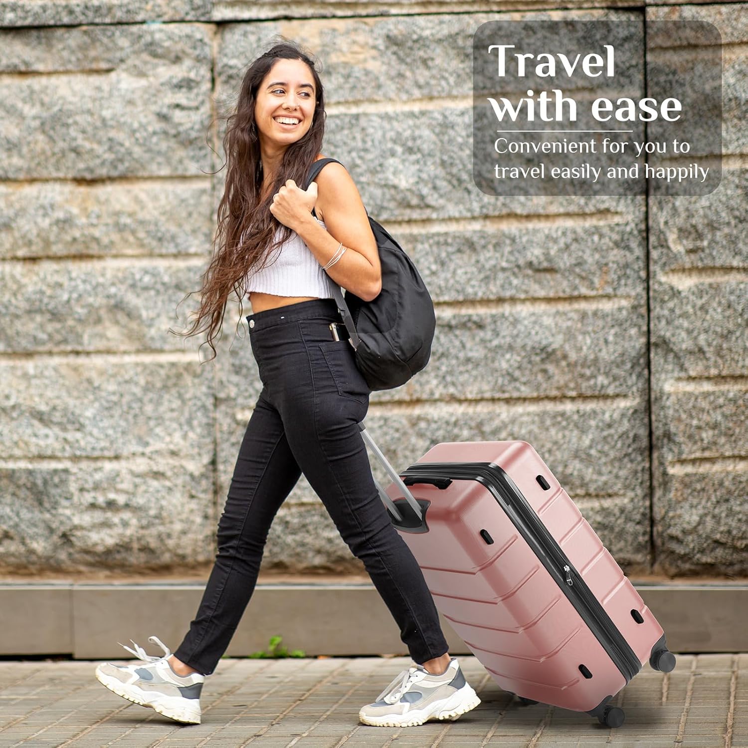 DUMOS 3-Piece Luggage Set, 20/24/28 Inch Hardside Suitcases with Spinner Wheels, Lightweight ABS Hard Shell Travel Luggage, Rolling Suitcase with TSA Approved Lock for Travel & Business, Pink