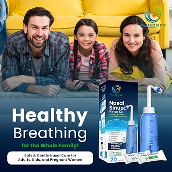 Nasendusche Set 300ml + 20 Salzbeutel Für Erwachsene & Kinder ab 5 Jahren Nasenspülung gegen Allergien Schnupfen & Sinusitis PLUSQMED Neti Pot System