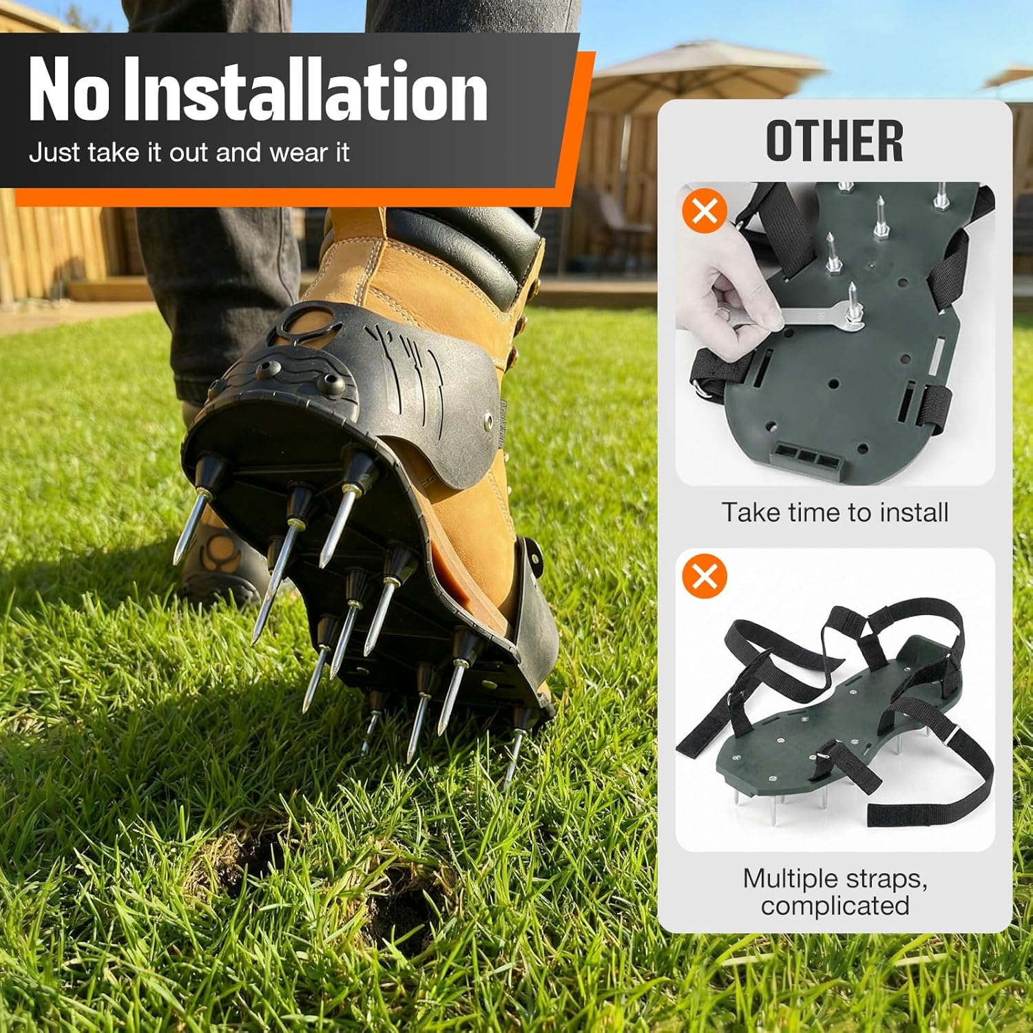 NINGO Pre-Assembled Lawn Aerator Shoes for Yard Grass, Aerator Lawn Tool with Heavy Duty Spikes for Effectively Aerating Lawn Soil, Air Aerator Tool with Adjustable Dual-Buckle for Men's Sizes 6-14