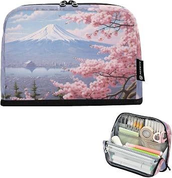 Pencil Case Japanese Landscape Print, Large Capacity Pen Pouch Wide-opening Stationery Bags for Kids Adults School Office