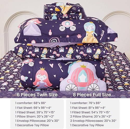 Miniatura 6 de Mooreeke Juego de edredón de tamaño individual para niñas y niños, 6 piezas de cama en una bolsa, con globos y osos, juego de sábanas con fundas y