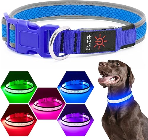 Miniatura 1 de Flashseen Collar de perro LED, luces recargables por USB, ajustable, cómodo, de malla suave, collar de seguridad para perros pequeños, medianos y