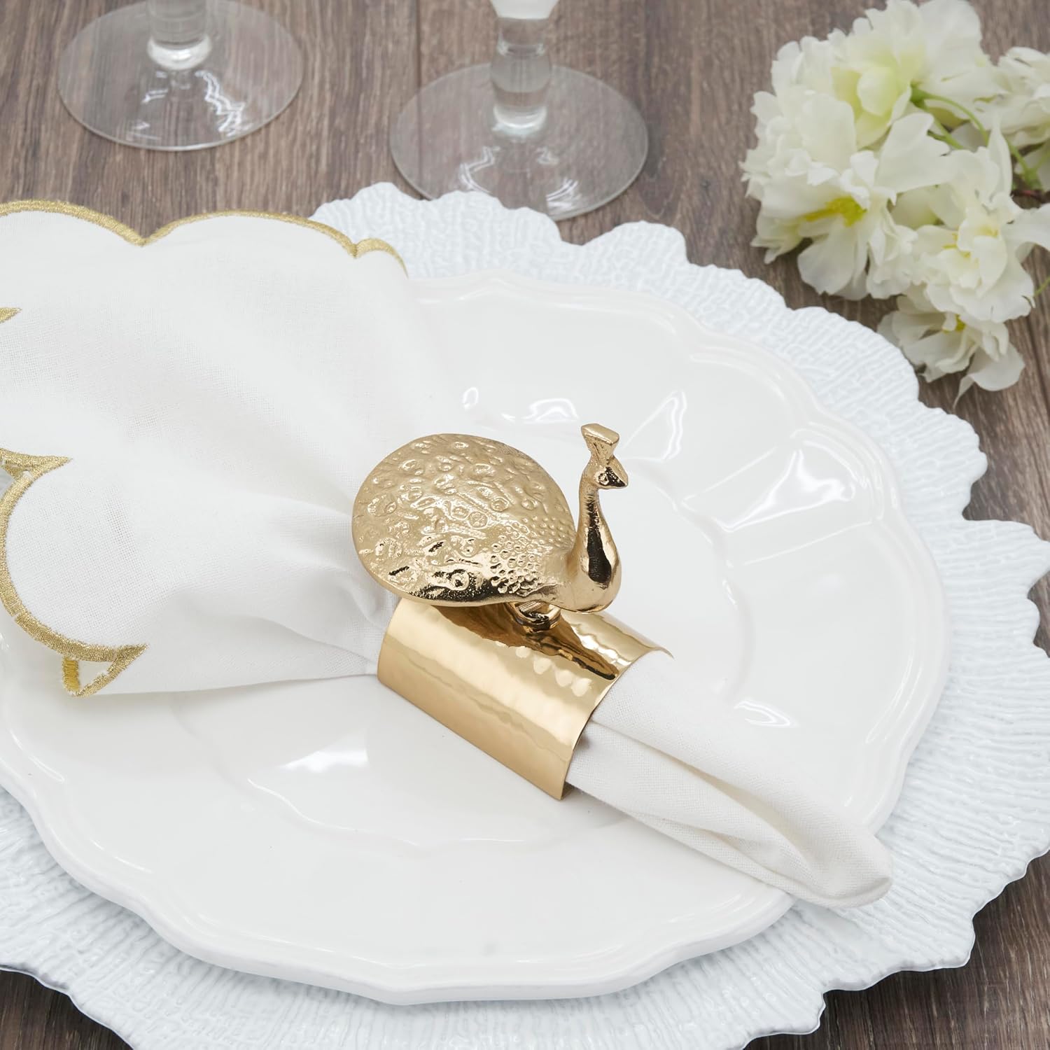 Gilded Peacock Napkin Ring (Set of 4)