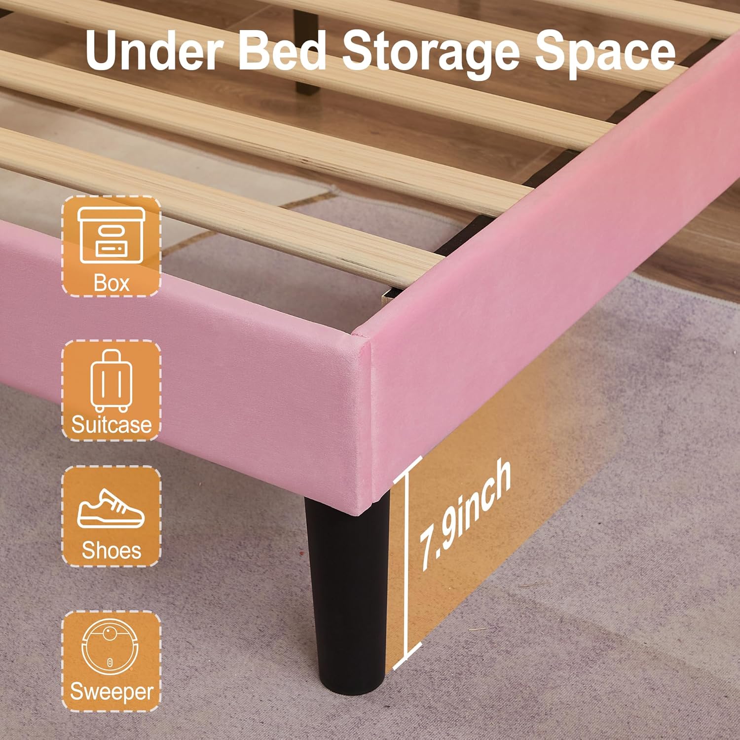 VECELO Twin Size Velvet Upholstered Platform Bed Frame with Nailhead Trim,Tufted Height Adjustable Headboard,Vintage Bed with Wooden Slats/No Box Spring Needed/Under Bed Storage/Easy Assembly
