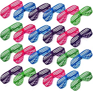 [Novelty Place] Neon Color Shutter Glasses 80's Party Slotted Sunglasses for Kids & Teens - 24 Pairs (4 Colors)