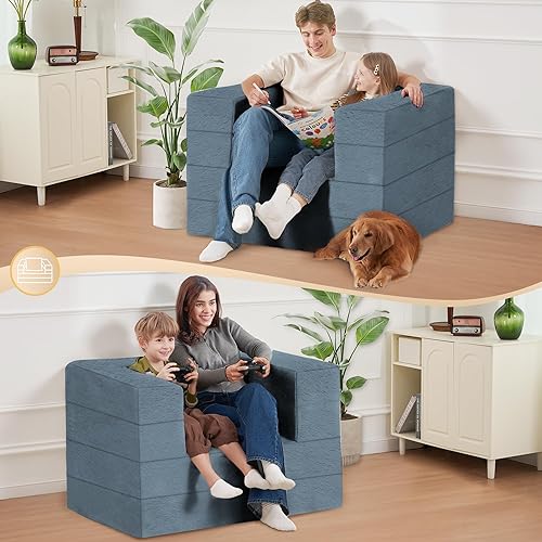 Miniatura 241 de Cama humana gigante para perro, cama 3 en 1 para perro de tamaño humano con funda de piel sintética lavable, cama grande plegable para mascotas con