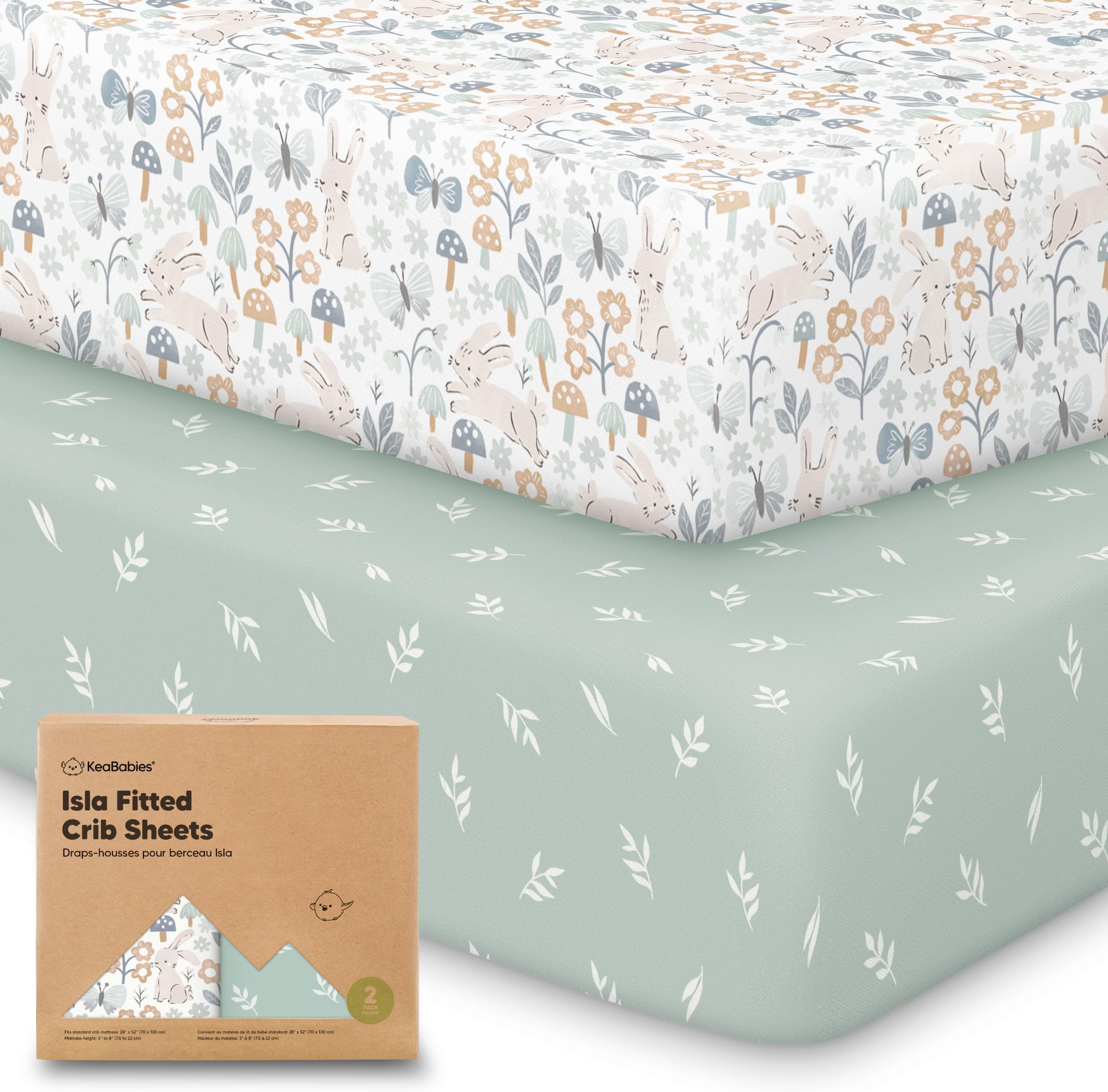 KeaBabies 2-Pack Baby Crib Sheets for Boys, Girls - 52x28 Viscose Derived from Bamboo Toddler Bed Sheets Neutral, Fitted Crib Mattress Cover for Standard Baby Bedding, Soft & Cozy (Prairie)