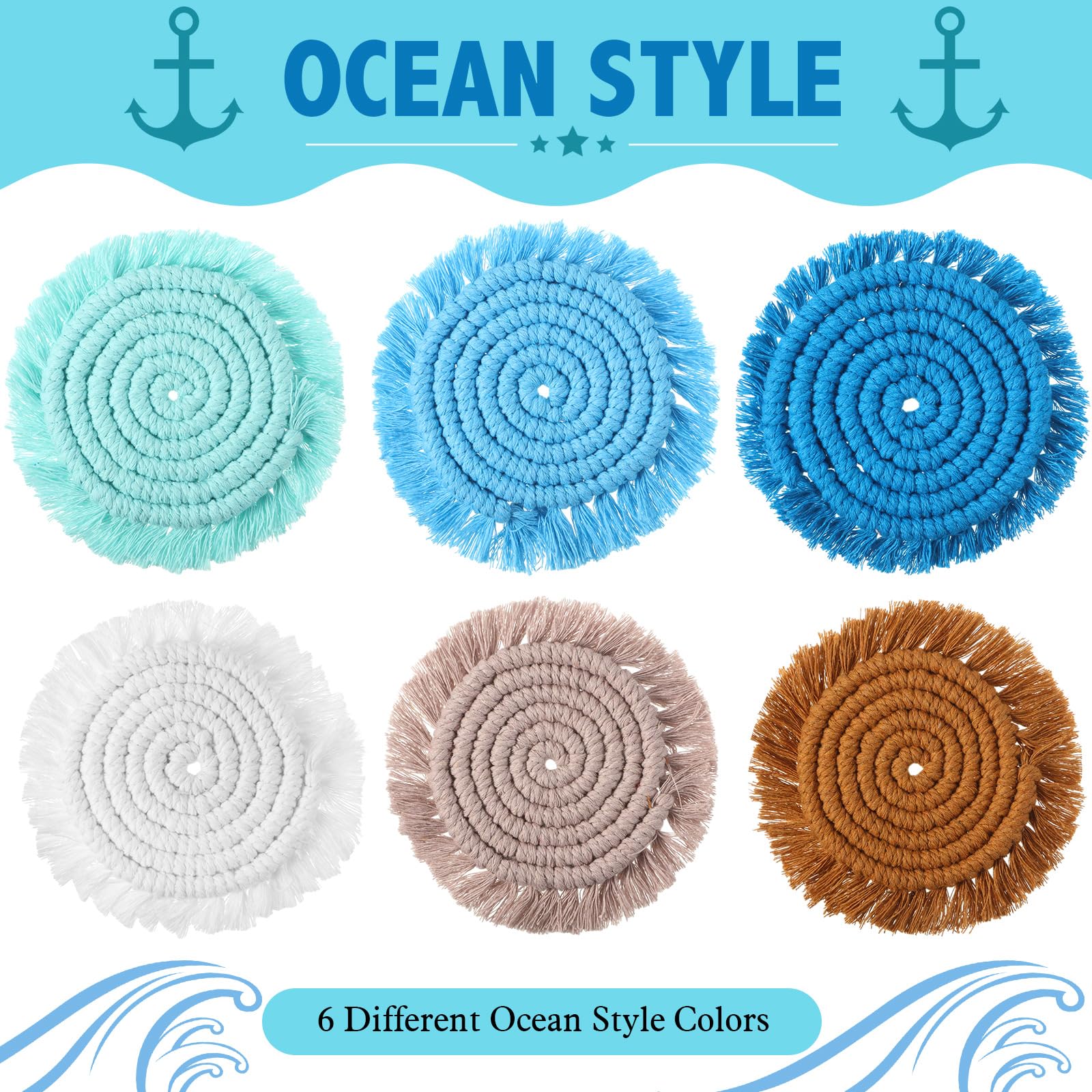 Sottobicchieri Bohemien In Cotone Intrecciato Hemobllo | 6 Pezzi Con Cestino Portasottobicchieri | Assorbenti E Resistenti Al Calore