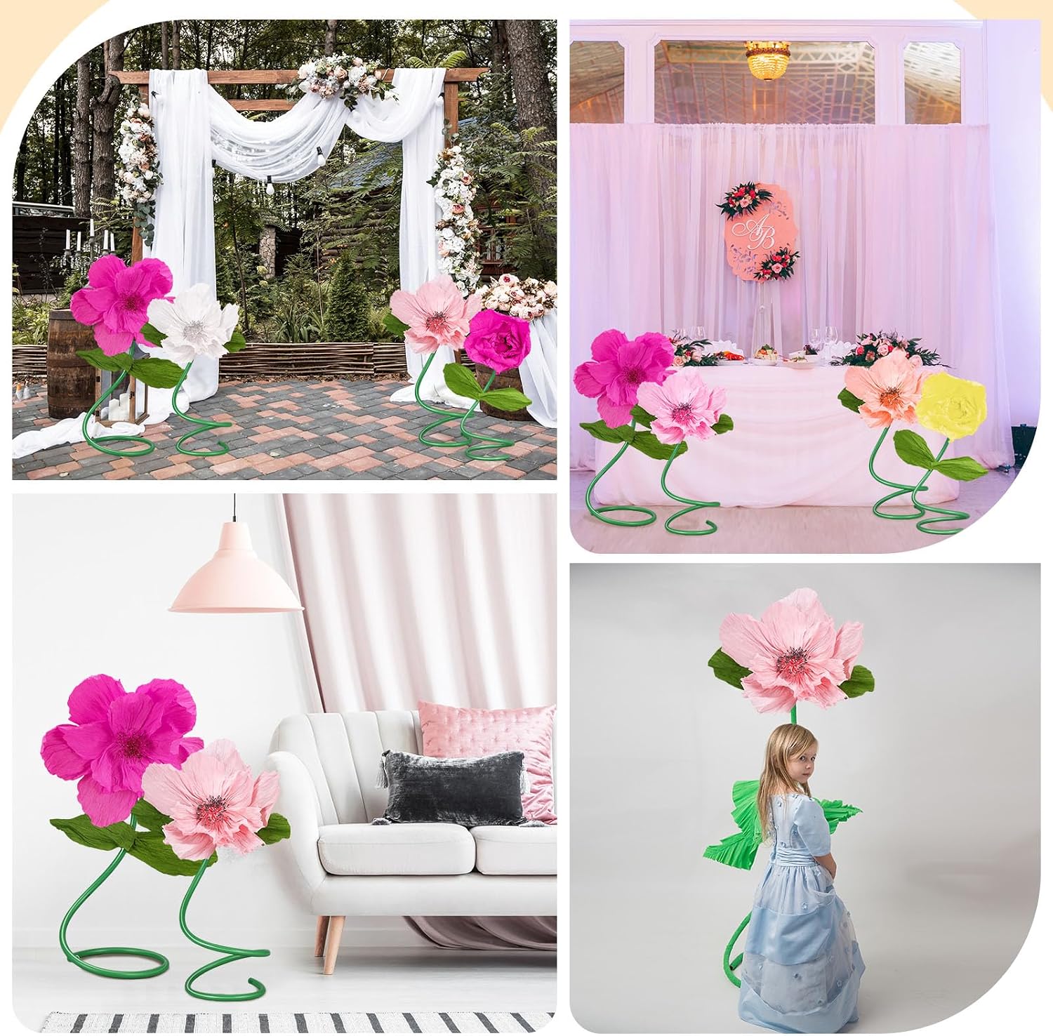 Gilprop 116 Pcs Crepe Paper Flower Stem DIY Kits Set, Include 9.8 x 98 in Crepe Paper Sheet 14.76 Ft Floral Iron Wire for Flower Making Birthday Parties Weddings Festival Decor(Pink)