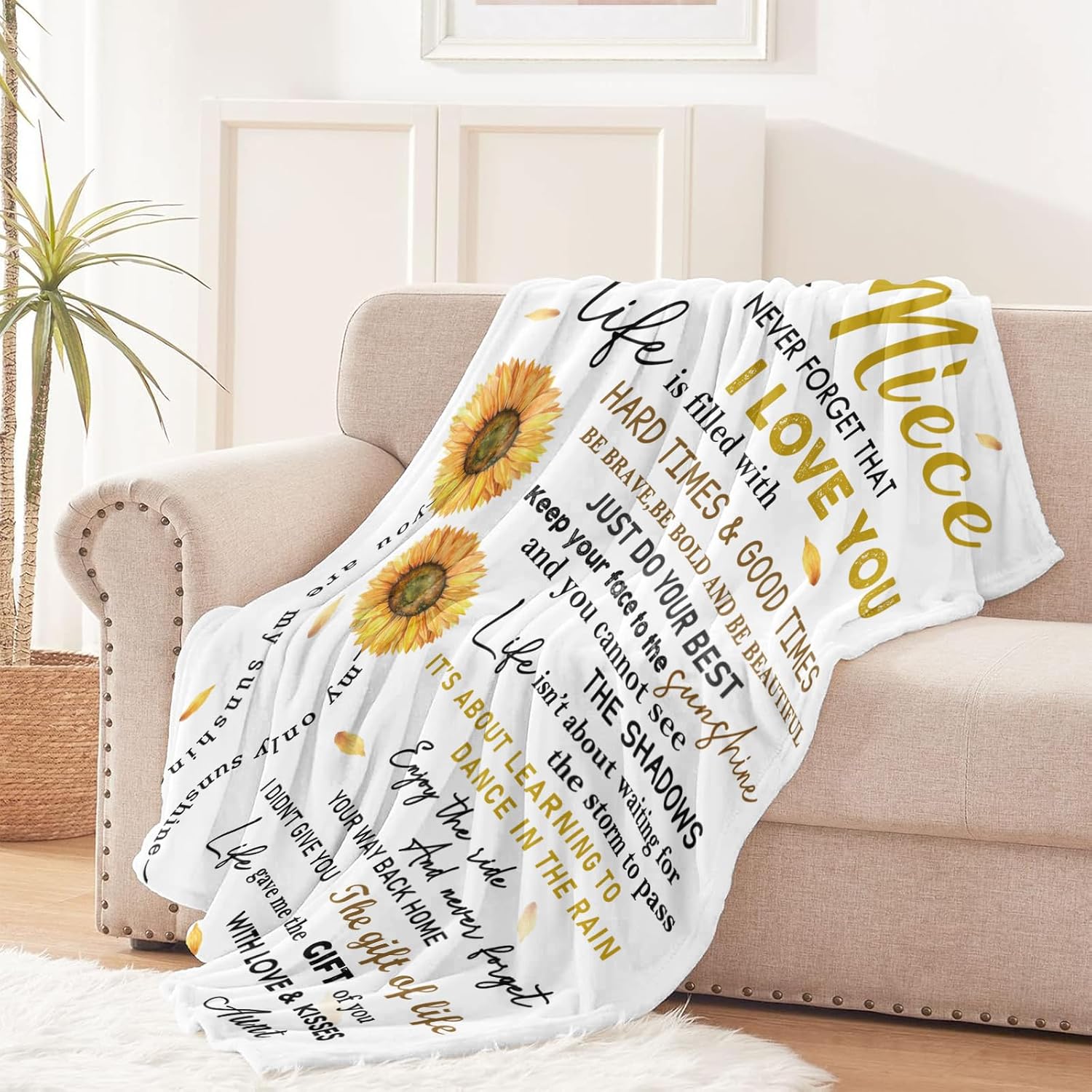 Niece Gifts from Auntie, to My Niece Soft Flannel Blanket 50"x60", Nieces Birthday Gifts for Graduation Thanksgiving Ideas, Sunflower Blanket from Aunt - Image 3