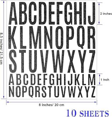Miniatura 2 de Waynoda 10 hojas de 520 piezas de letras autoadhesivas con brillantina para pegar en letras mayúsculas, letras adhesivas del alfabeto para