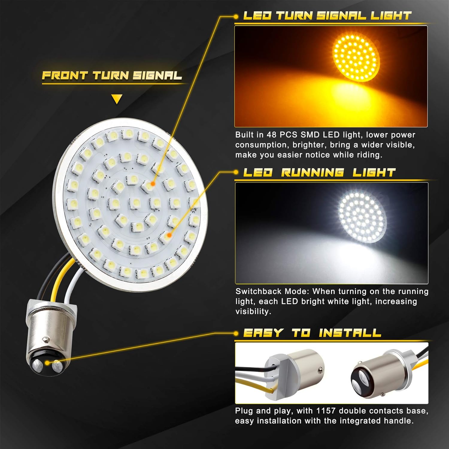 NTHREEAUTO Smoked Bullet Front Turn Signals LED Lights Panel Compatible with Harley Dyna Road Street Glide Road King Iron 883 Street Bob