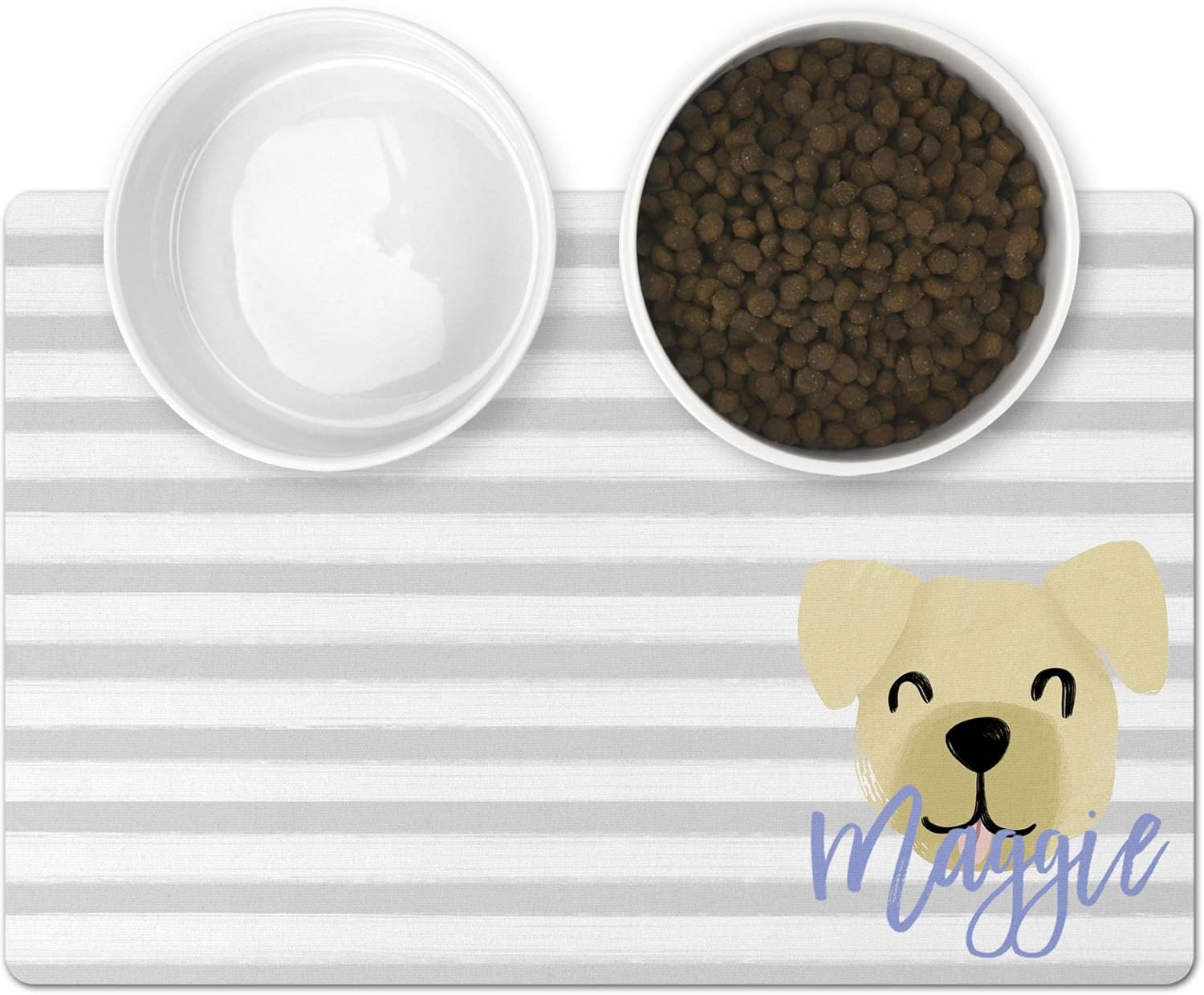 Personalized Pet Mat - Neoprene, Sturdy & Non-Skid Back - Cats & Dogs Feeding Mat - Petfood, Water & Dish Bowl Pad - Edge Corner Utility Placemat (12x18, Floral Dog - Yellow Dog)