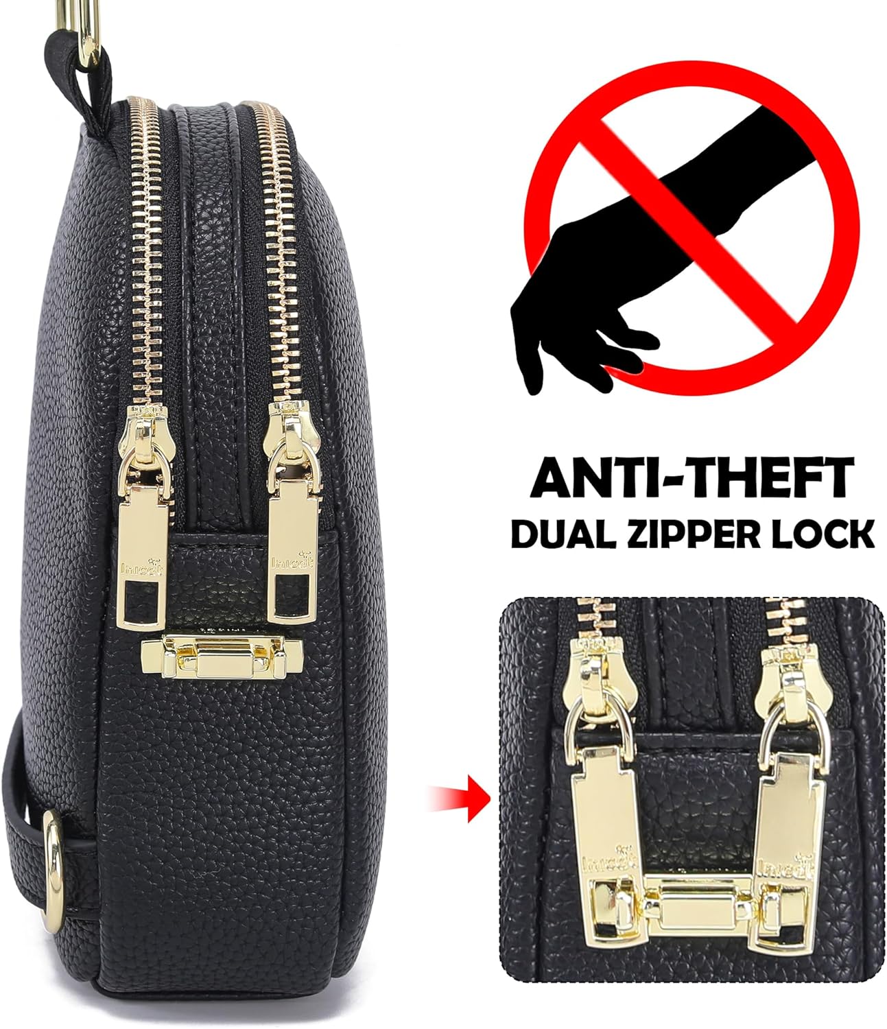 INICAT Anti Theft Crossbody Bag for Women, Small RFID Blocking Sling Purse with Zipper Lock for Travel, Vegan Leather - Image 3