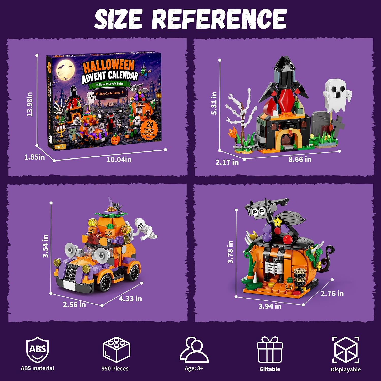 Halloween Advent Calendar Building Blocks 2026 for Kids | 24-Day Countdown with 950PCS Standard-Size Bricks, 6-in-1 Large Halloween Scenes, Holiday Gift for Boys Girls Ages 8+