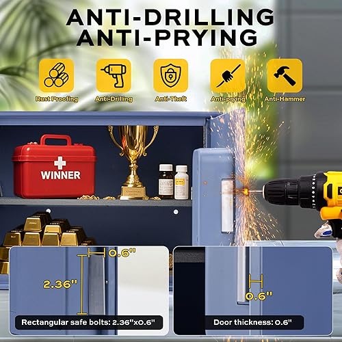 Miniatura 7 de Caja fuerte biométrica para el hogar, 0.6 pies cúbicos de apertura automática de huellas dactilares con pantalla táctil, sistema de alarma y estante