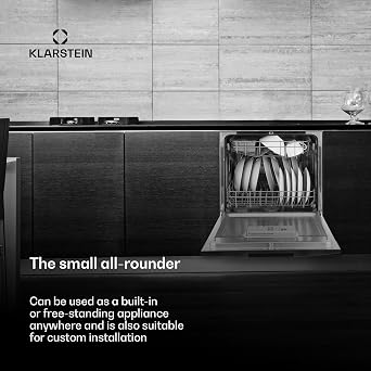 Klarstein Table Top Dishwasher, 8 Place Setting Mini Dishwasher, Quiet Operation Countertop Dishwasher w/ 6 Washing Programs, Compact Tabletop Dishwasher, Easy To Install Homes/Office Small Dishwasher