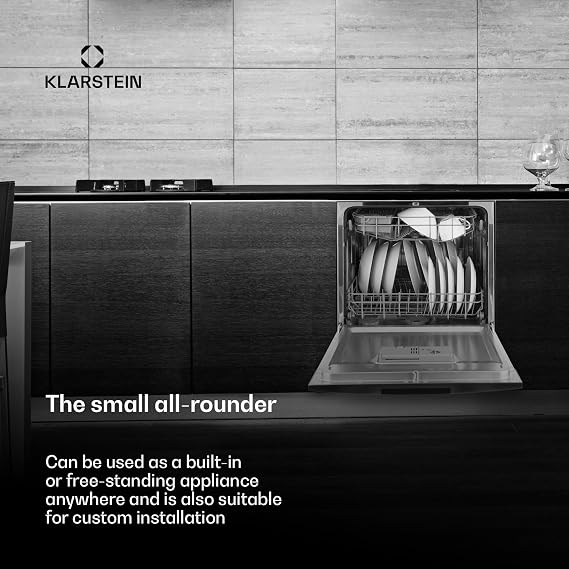 Klarstein Table Top Dishwasher, 8 Place Setting Mini Dishwasher, Quiet Operation Countertop Dishwasher w/ 6 Washing Programs, Compact Tabletop Dishwasher, Easy To Install Homes/Office Small Dishwasher