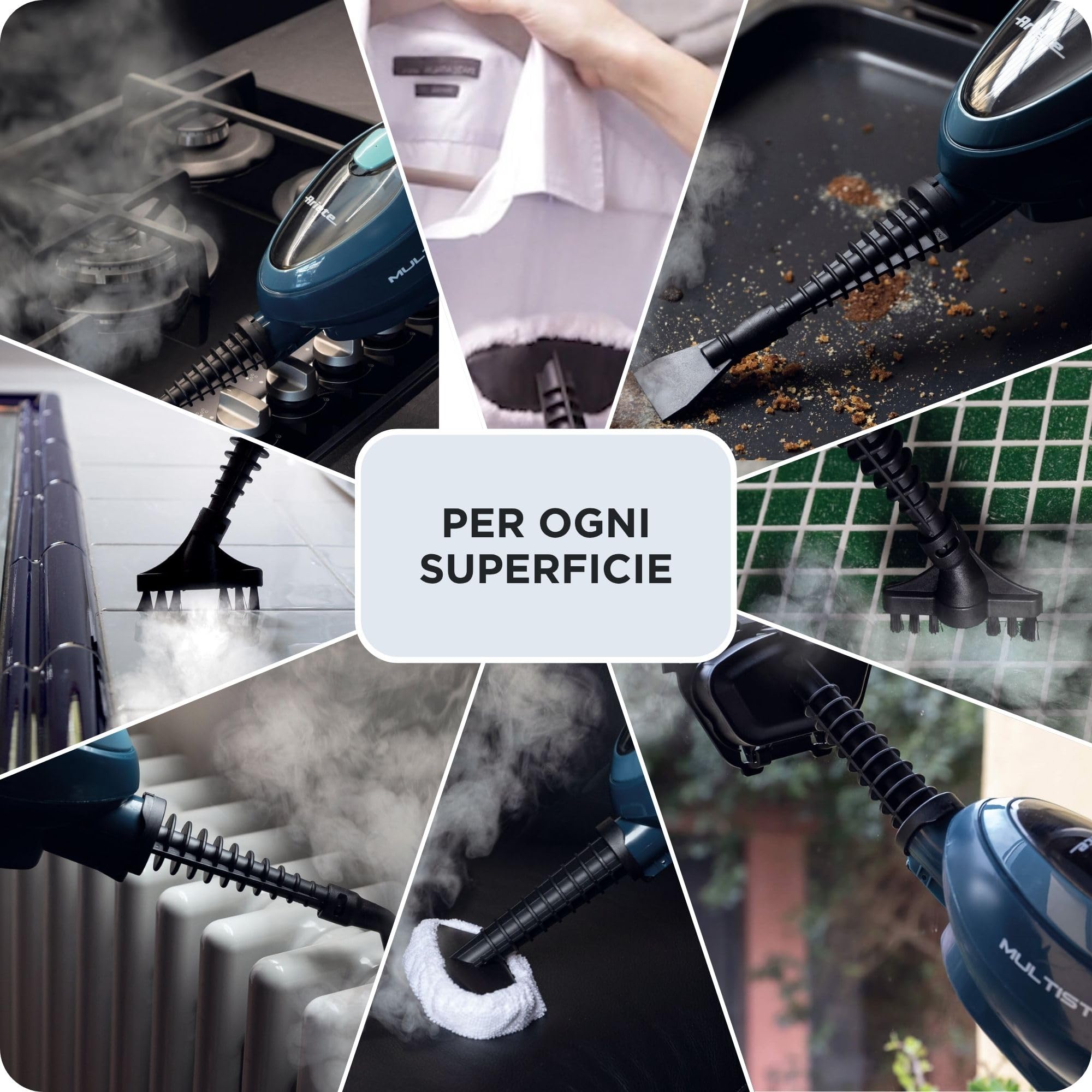 Ariete 4164 Steam mop 10 in 1, Scopa lavapavimenti a vapore, Uccide 99,9% di germi e batteri, Kit accessori, Autonomia illimitata, 1500 Watt, Blu