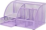 Gonice Mesh Desk Organizer with 6 Compartments and Drawer Multi-functional Pen Holder for Office Supplies and Desk Accessories Desktop Organizer for Home,Office and School (Purple)