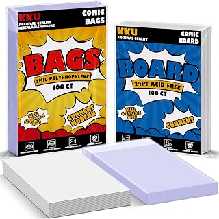 KKU 100 Pack Current Comic Book Bags and Boards, Clear Resealable Sleeves | 100 Bags + 100 Boards | 2 Mil Clear PP Bags 6.89 x 10.5 in | 24pt Acid-Free Boards 6.75 x 10.5 in | For Storage & Display