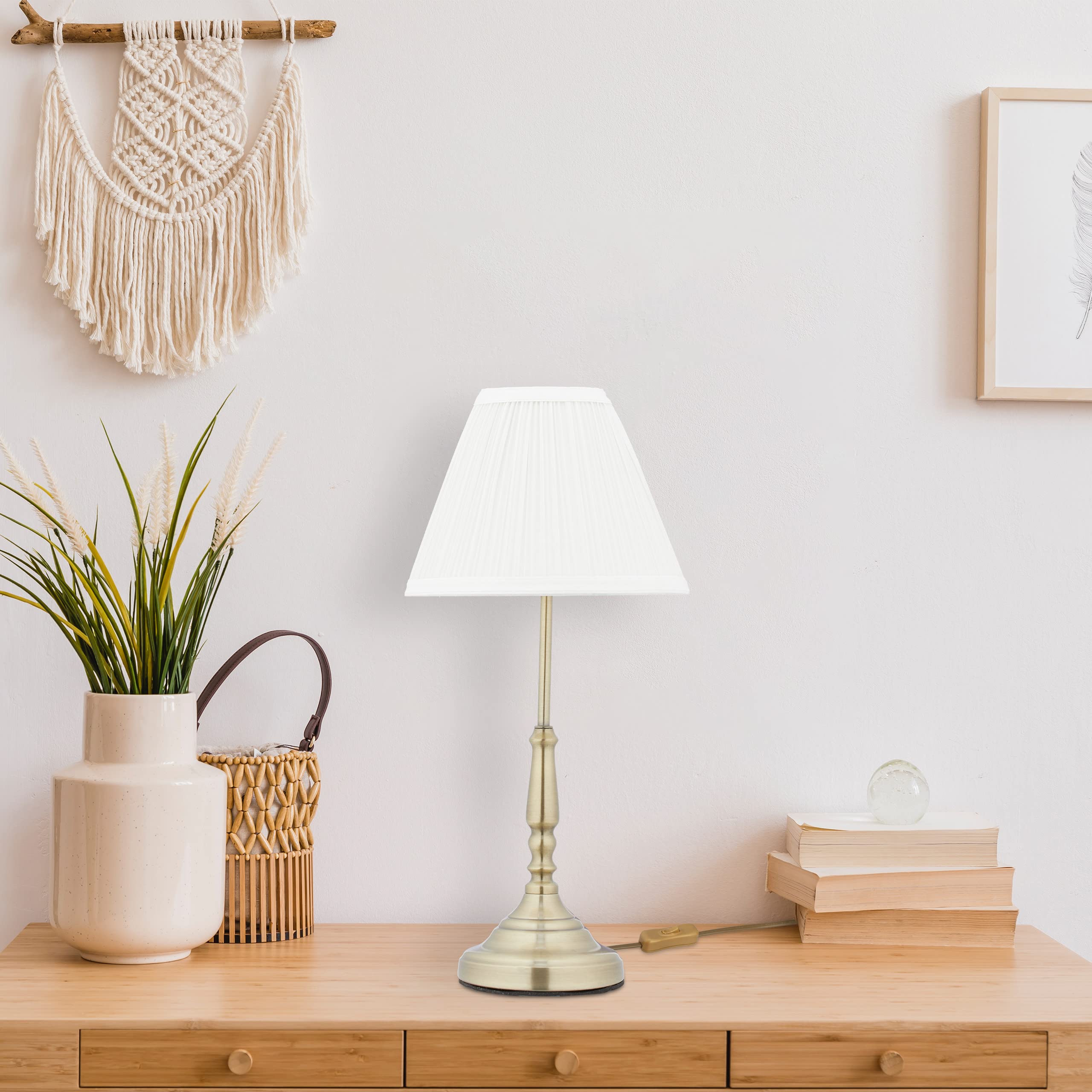 Relaxdays Lampada da Tavolo, Paralume in Stile Vintage, Salotto & Camera, Luce da Comodino, 43 x 21 cm, Bianco/Dorato