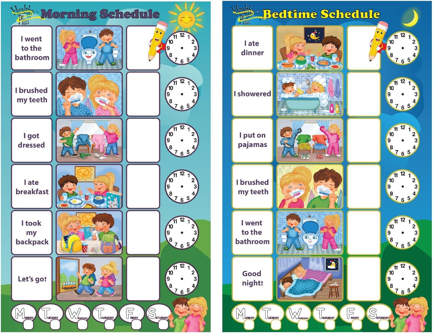Magnetic Chore Chart for Kids - Dry Erase Board, Responsibility Chore Chart, a Board for Morning Schedule and a Board for Bedtime Schedule, Smart Planner, Included 4 Markers by Healthy plan
