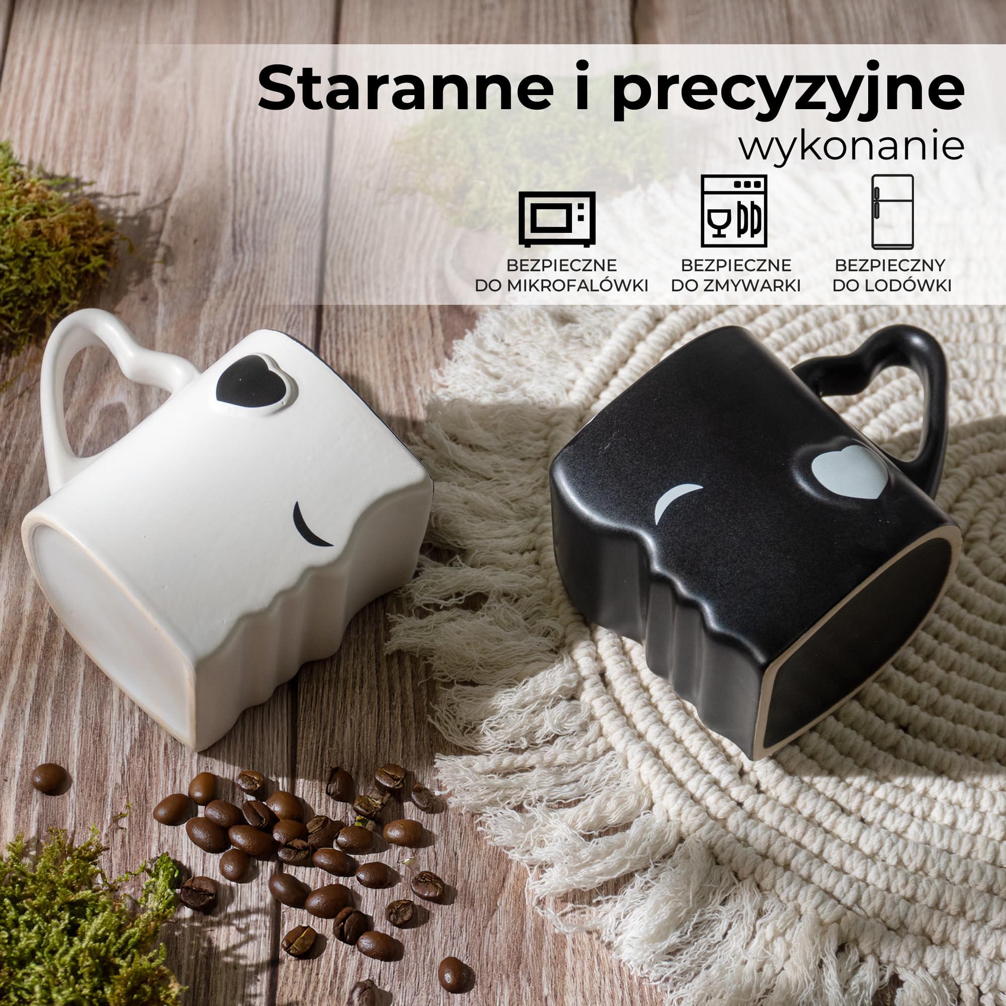 MIAMIO - Zestaw kubków do kawy/kubków do całowania w prezencie dla par/na wesele/urodziny/rocznicę, ceramiczne 300 ml (czarne)