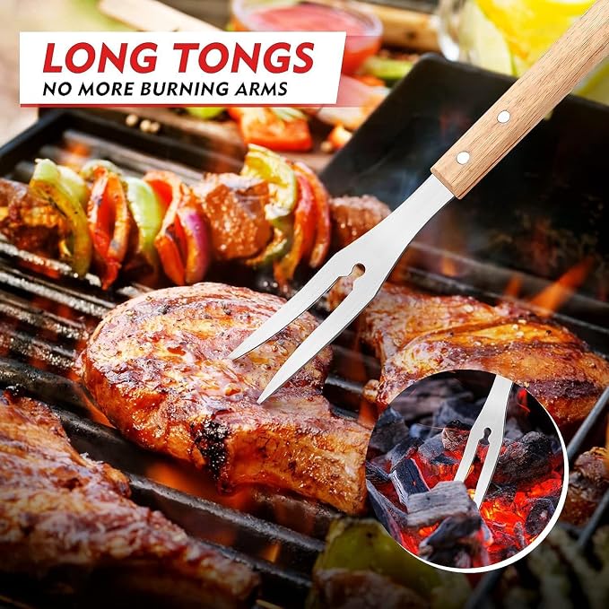 Set de accesorios para parrilla de acero inoxidable con mango de madera miniatura 5
