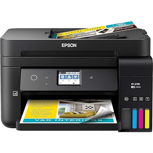 Epson Workforce ET-4750 EcoTank Wireless Color All-in-One Supertank Printer with Scanner, Copier, Fax and Ethernet