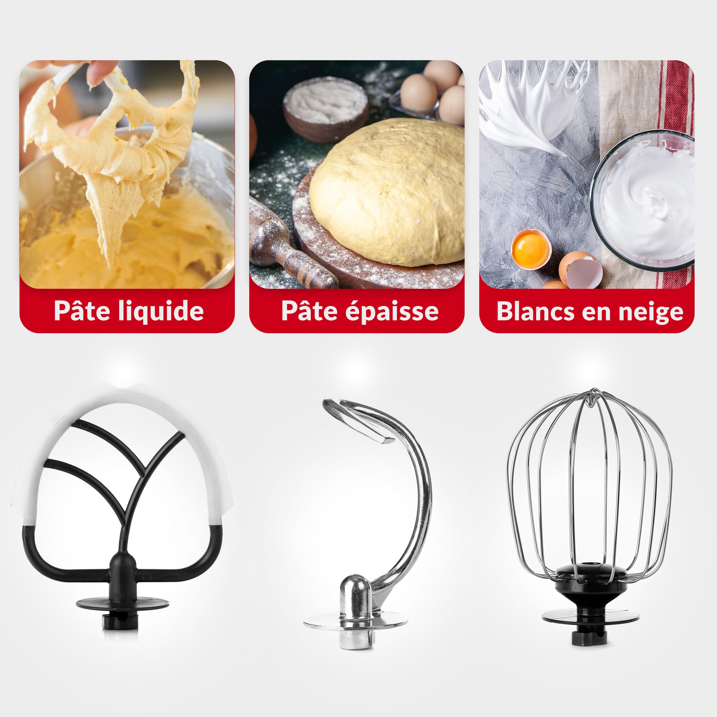 LEHMANN LHOPM-1305C Robot Pâtissier Multifonction 2200 W, Robot Culinaire à Mouvement Planétaire avec Fouet, Batteur, Crochet, Bol d'Acier Inoxydable 5 Litres, 6 Vitesses et Fonction Pulse, Noir