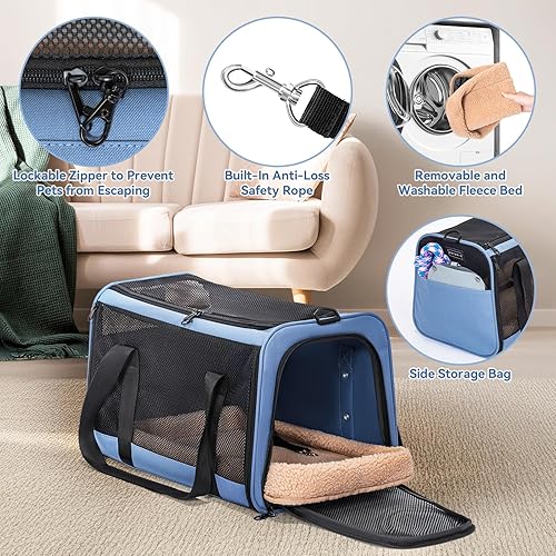 Miniatura 53 de Petsfit Transportador para perros pequeños, ligero, portátil, suave, para gatos grandes y medianos, malla transpirable de 5 lados, a prueba de fugas