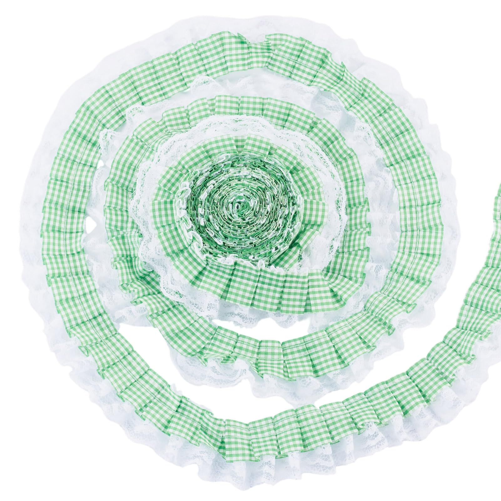 Cheriswelry 12.5 Yards Green Plaid Pleated Ribbons 40mm Wide Gingham Checkered Lace Trim Ribbons Ruffled Tartan Ribbon for Gift Wrapping Sewing Clothes