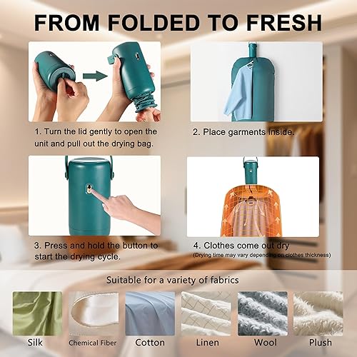 Miniatura 5 de Secadora de ropa portátil, mini secadora eléctrica compacta y plegable con bolsa seca para viajes, RV, hogar, apartamento, lavandería, habitación de