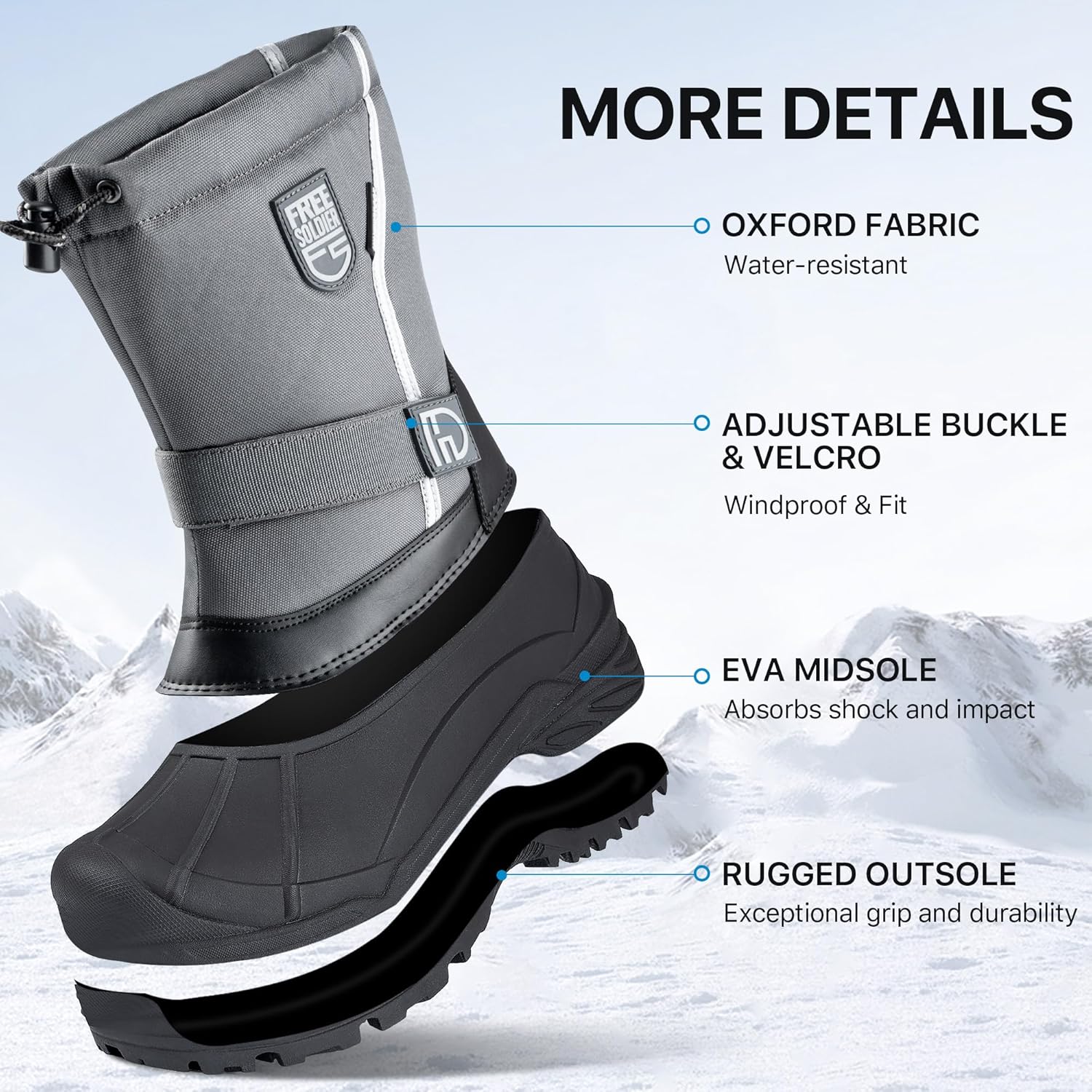 FREE SOLDIER Mens Snow Boots Insulated Waterproof Hiking Winter Shoes Nonslip Outdoor Ankle Cold Weather Boots with Warm Inner - Image 8