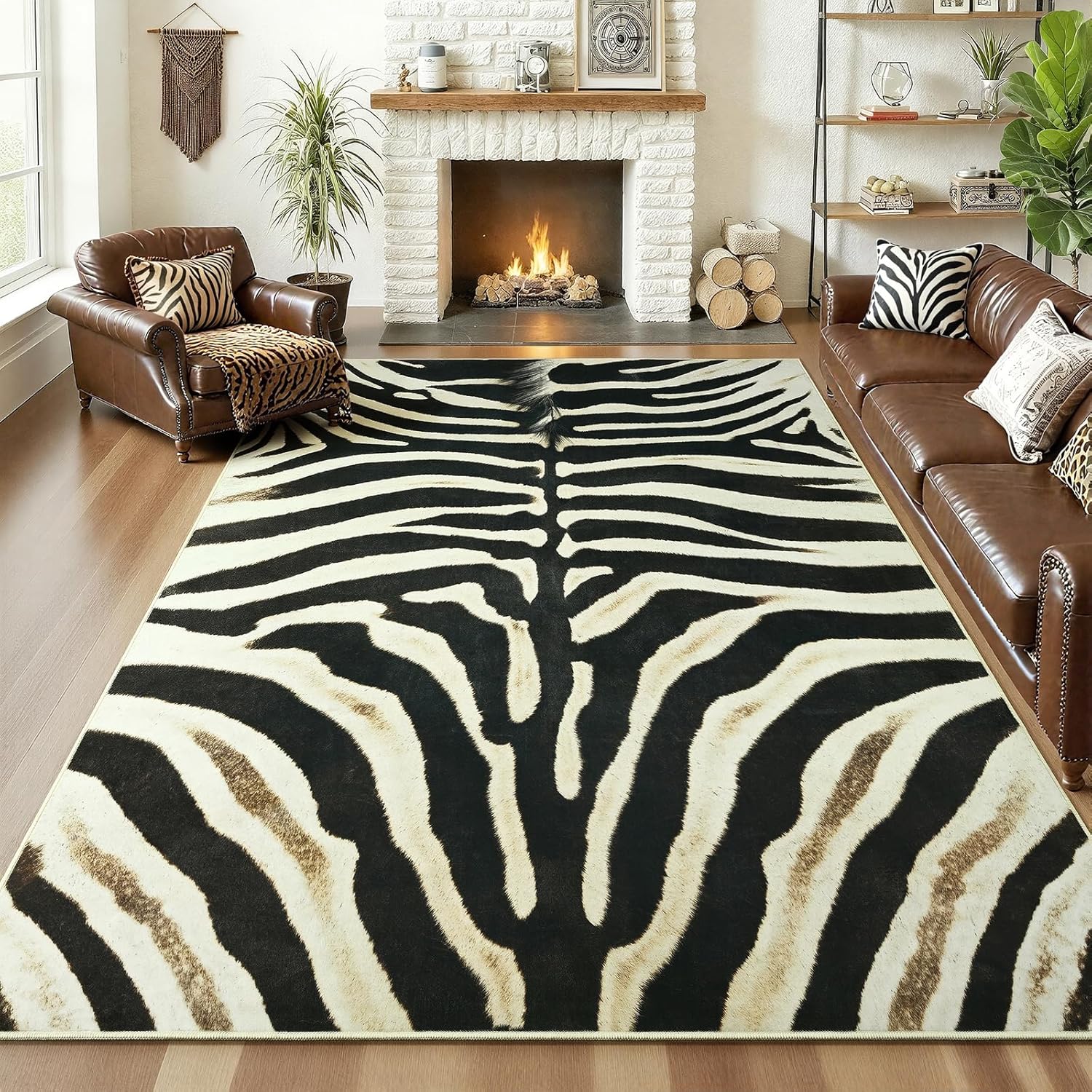 AROGAN Premium Zebra Rug for Bedroom 4×6 Feet, Machine Washable Animal Print Hide Area Rug, Large Non-Slip Faux Fur Zebra Skin Rugs Carpet for Office Living Room Dinner Room Home Decor