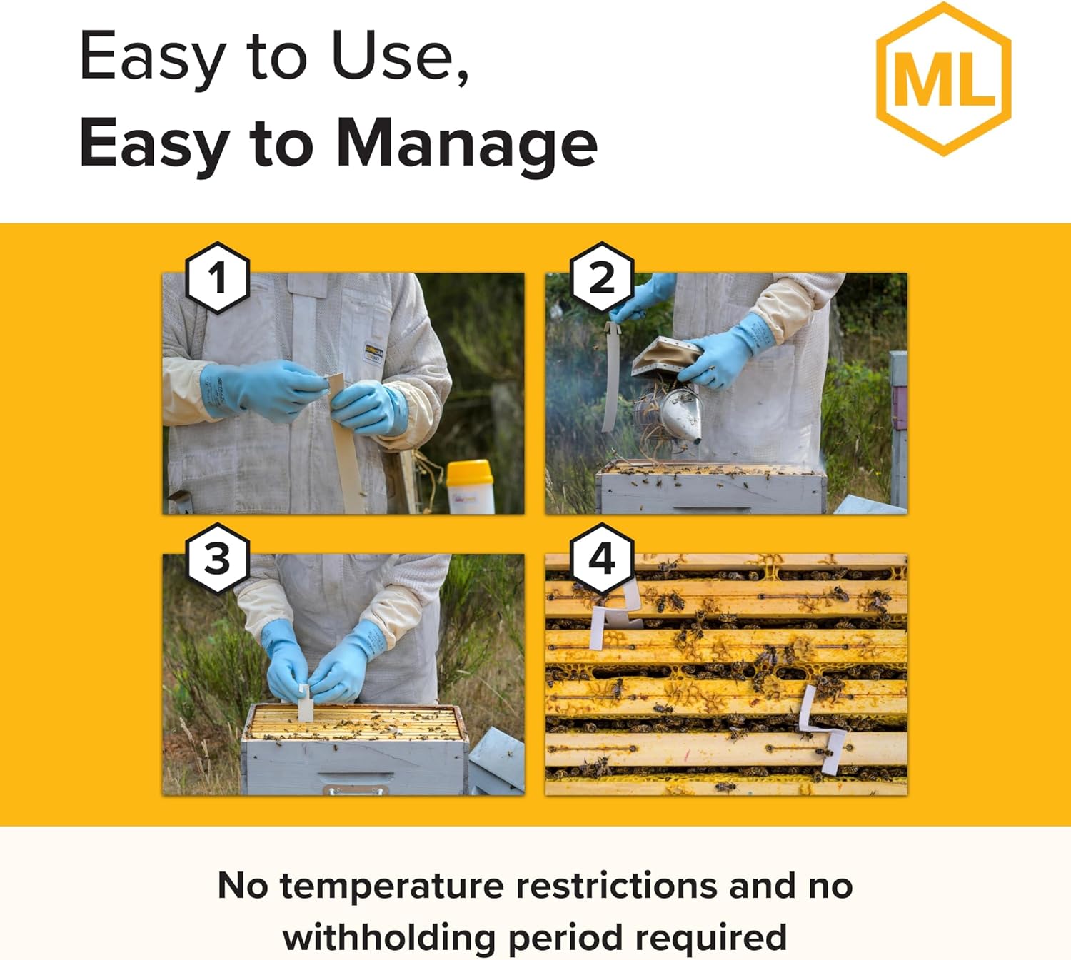 Mann Lake Apivar 2.0 Varroa Mite Treatment Strips, Varroa Control for Spring & Fall, Adaptable Strip Lengths for Multiple Hive Configurations, Long Lasting Colony Protection, 4 Strips