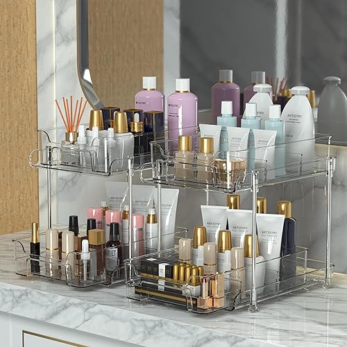 Miniatura 2 de Organizadores de baño transparentes de 3 niveles con divisores, organizador extraíble multiusos y almacenamiento, organizador de maquillaje,