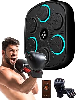 Music Boxing Machine with Cool Boxing Gloves - One Punch Bluetooth Smart Music Boxing Trainer Wall Mounted for Kids, Fitness Training Punching Equipment with 5 Pads